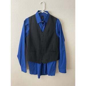J Ferrar Royal Blue Button Up Shirt (L) And Black Striped Vest (M)